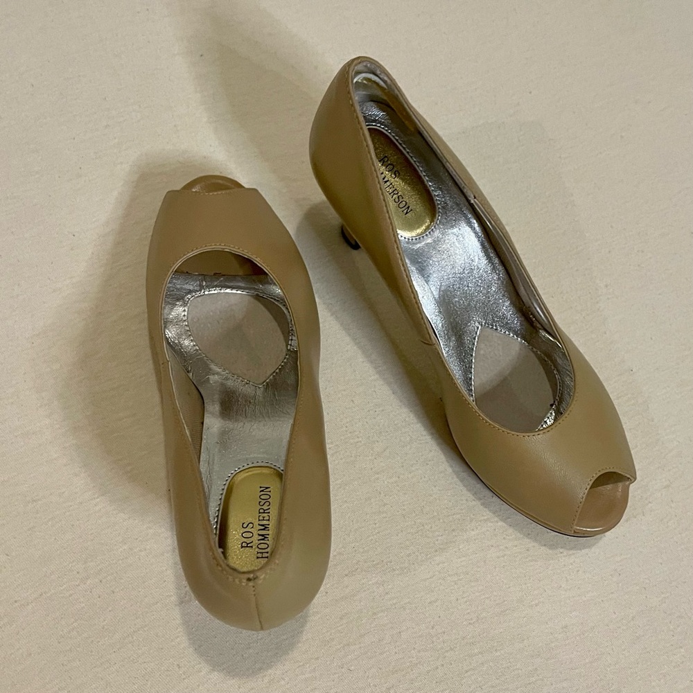 Bone open toed heels.